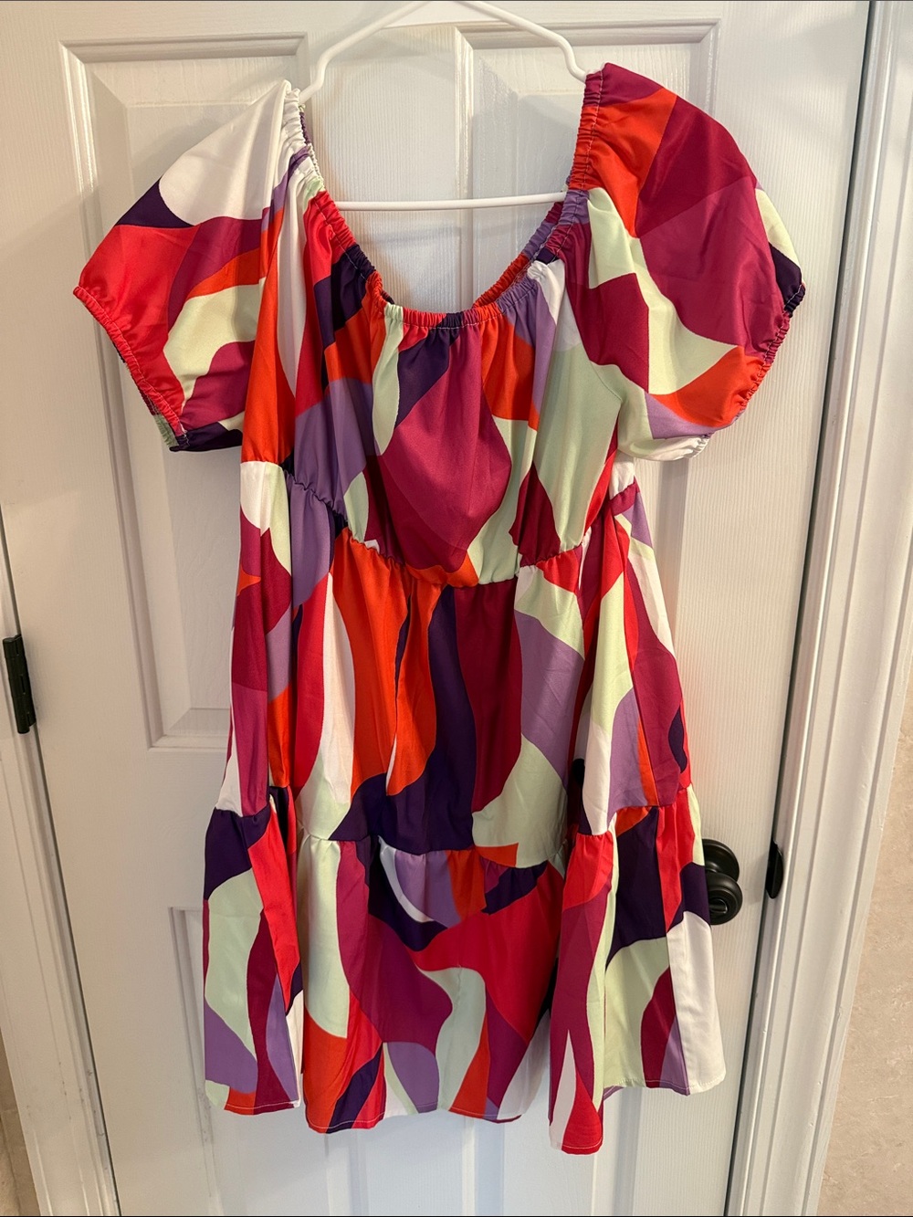 Girls' Multi-Color Abstract Print Peasant Dress